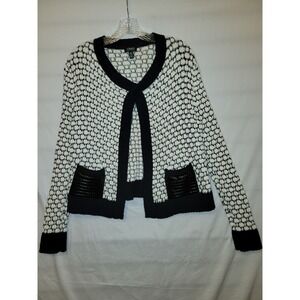 Jones New York Cardigan Sweater Womens Medium Black White Popcorn Knit Faux Croc